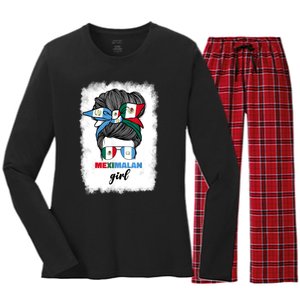 Half Mexican And Guatemalan Mexico Guatemala Flag Girl Women's Long Sleeve Flannel Pajama Set 