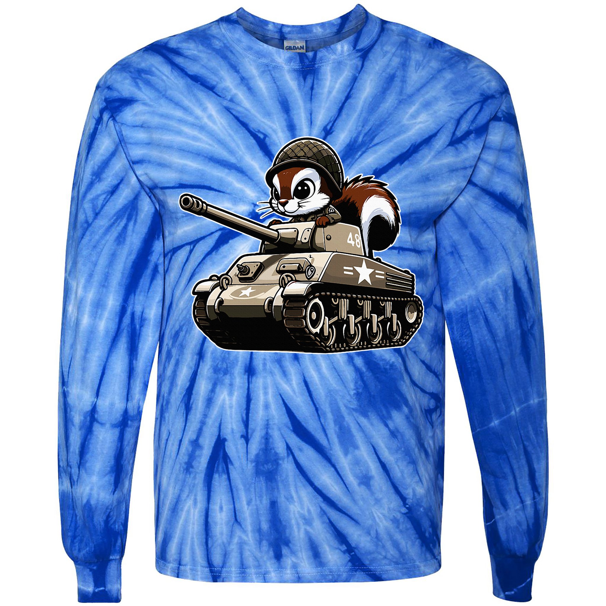 Humorous Military Animal Veteran Squirrel Tie-Dye Long Sleeve Shirt