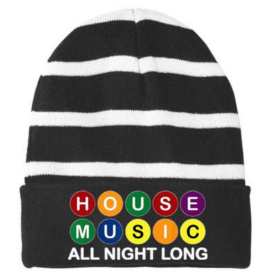 House Music All Night Long EDM DJ Striped Beanie with Solid Band