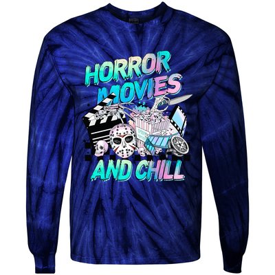 Horror Movies And Chill Retro Halloween Tie-Dye Long Sleeve Shirt