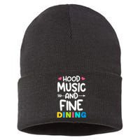 Hood Music And Fine Dining Music Lover Couple Matching Quote Sustainable Knit Beanie