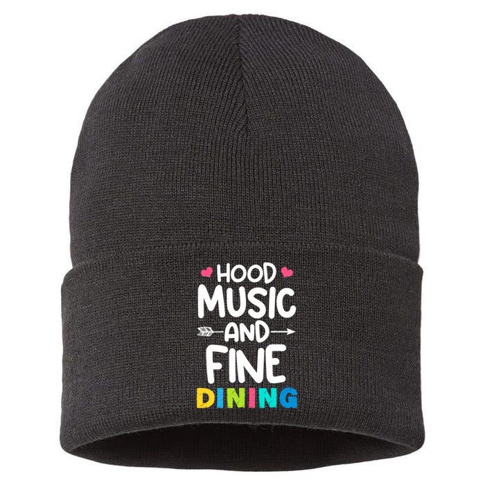 Hood Music And Fine Dining Music Lover Couple Matching Quote Sustainable Knit Beanie