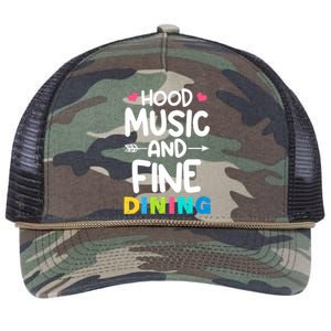 Hood Music And Fine Dining Music Lover Couple Matching Quote Retro Rope Trucker Hat Cap