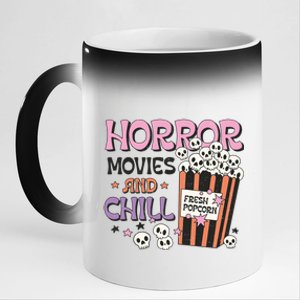 Horror Movies And Chill Skull Popcorn Retro Funny Halloween Gift 11oz Black Color Changing Mug