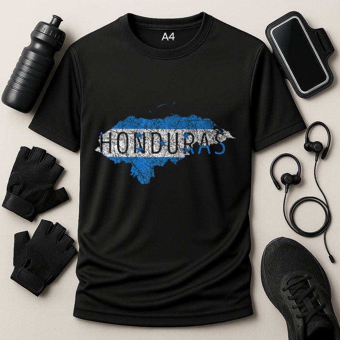 Honduran Map And Flag Souvenir Distressed Honduras Cooling Performance Crew T-Shirt