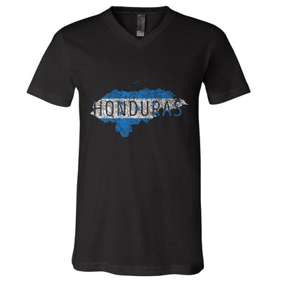 Honduran Map And Flag Souvenir Distressed Honduras V-Neck T-Shirt