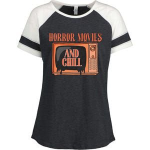 Horror Movies And Chill Funny Halloween Spooky Vibes Retro Enza Ladies Jersey Colorblock Tee