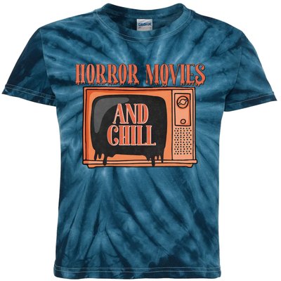 Horror Movies And Chill Funny Halloween Spooky Vibes Retro Kids Tie-Dye T-Shirt