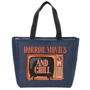 Horror Movies And Chill Funny Halloween Spooky Vibes Retro Zip Tote Bag