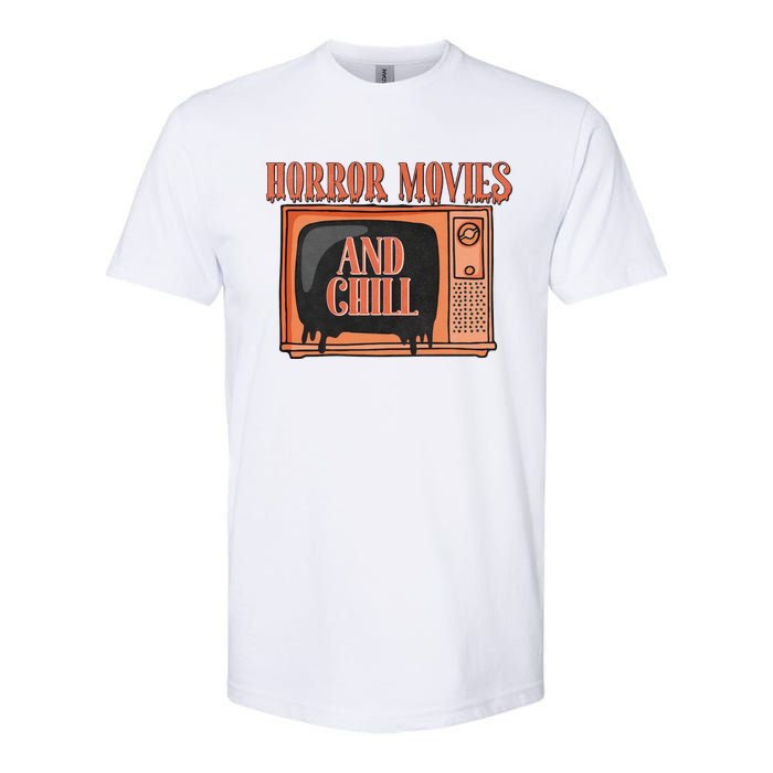 Horror Movies And Chill Funny Halloween Spooky Vibes Retro Softstyle® CVC T-Shirt