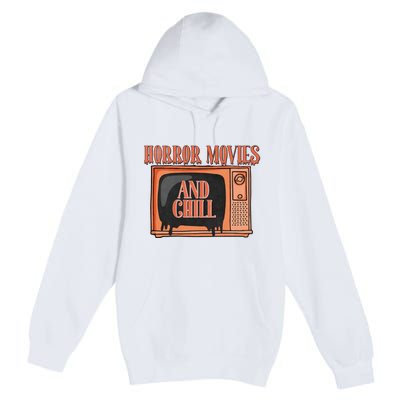 Horror Movies And Chill Funny Halloween Spooky Vibes Retro Premium Pullover Hoodie