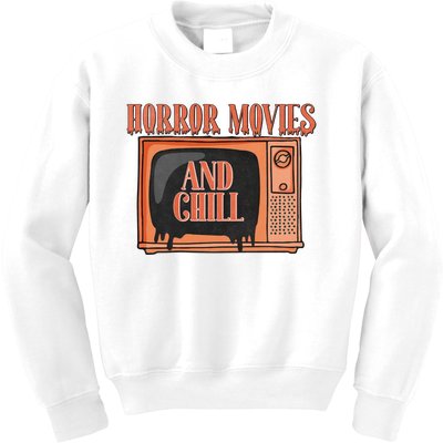 Horror Movies And Chill Funny Halloween Spooky Vibes Retro Kids Sweatshirt