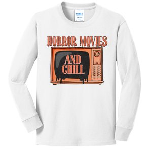 Horror Movies And Chill Funny Halloween Spooky Vibes Retro Kids Long Sleeve Shirt