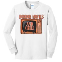 Horror Movies And Chill Funny Halloween Spooky Vibes Retro Kids Long Sleeve Shirt