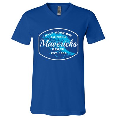 Half Moon Bay Mavericks Beach Surfing Gift Travel Gift V-Neck T-Shirt