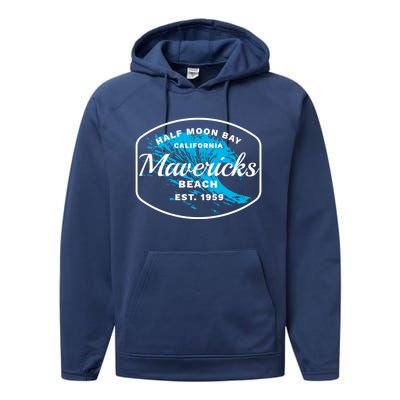 Half Moon Bay Mavericks Beach Surfing Gift Travel Gift Performance Fleece Hoodie