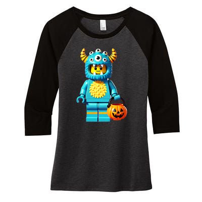 Halloween Master Builder Monster Building Blocks Bricks Women's Tri-Blend 3/4-Sleeve Raglan Shirt