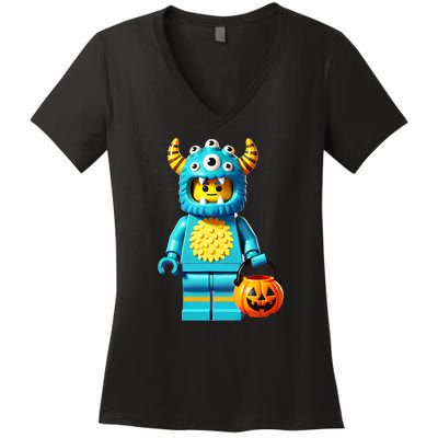 Halloween Master Builder Monster Building Blocks Bricks Women's V-Neck T-Shirt