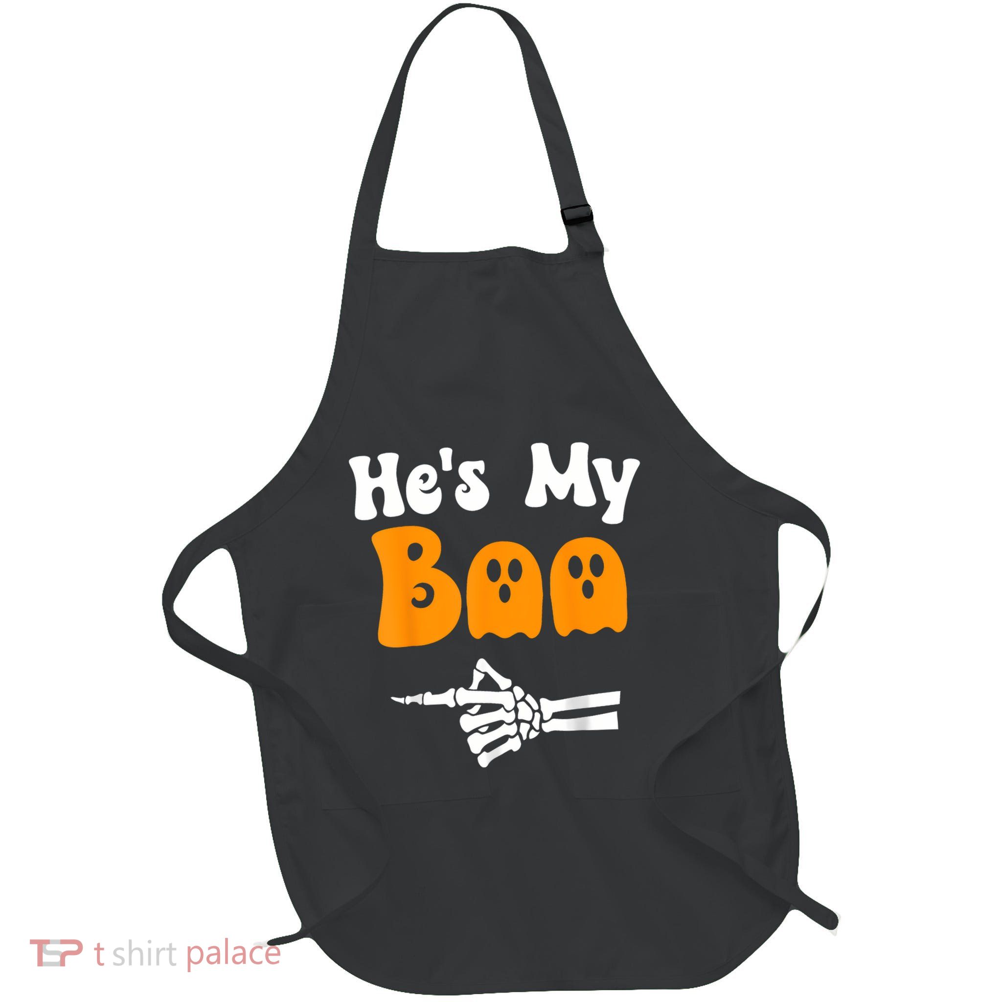 HeS My Boo Skeleton Couples Matching Couple Halloween Full-Length Apron With Pockets