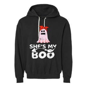 Hes My Boo Husband Wife Couples Matching Halloween Costume Garment-Dyed Fleece Hoodie