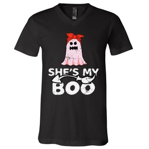 Hes My Boo Husband Wife Couples Matching Halloween Costume V-Neck T-Shirt