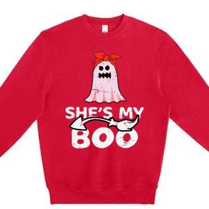 Hes My Boo Husband Wife Couples Matching Halloween Costume Premium Crewneck Sweatshirt