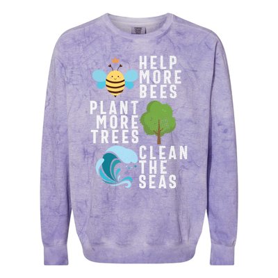 Help More Bees Plant Trees Save Our Climate Change Earth Day Gift Colorblast Crewneck Sweatshirt