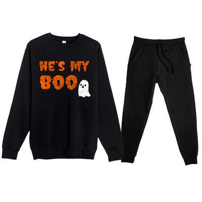 He's My Boo Halloween Couple Costume Ghost Cute Gift Premium Crewneck Sweatsuit Set