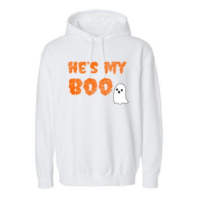 He's My Boo Halloween Couple Costume Ghost Cute Gift Garment-Dyed Fleece Hoodie