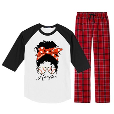 Houstion Messy Bun Souvenir I Love Houstion Women Raglan Sleeve Pajama Set