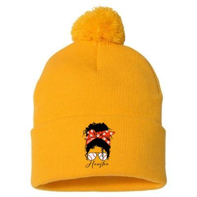 Houstion Messy Bun Souvenir I Love Houstion Women Pom Pom 12in Knit Beanie