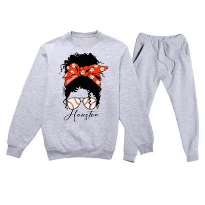 Houstion Messy Bun Souvenir I Love Houstion Women Premium Crewneck Sweatsuit Set