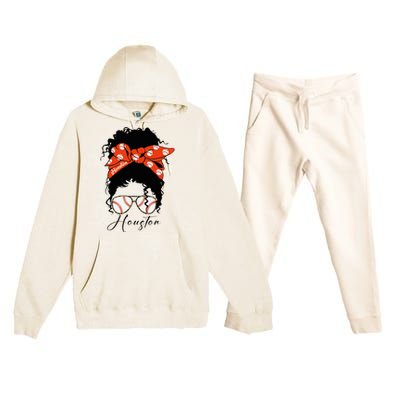 Houstion Messy Bun Souvenir I Love Houstion Women Premium Hooded Sweatsuit Set