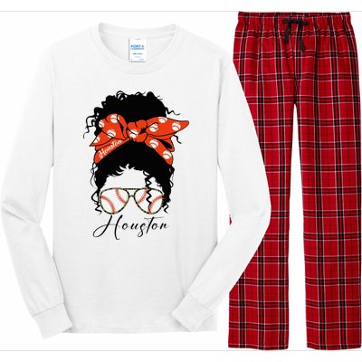 Houstion Messy Bun Souvenir I Love Houstion Women Long Sleeve Pajama Set