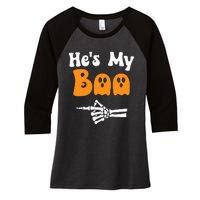 HeS My Boo Matching Halloween Pajama Couples HeS My Boo Women's Tri-Blend 3/4-Sleeve Raglan Shirt