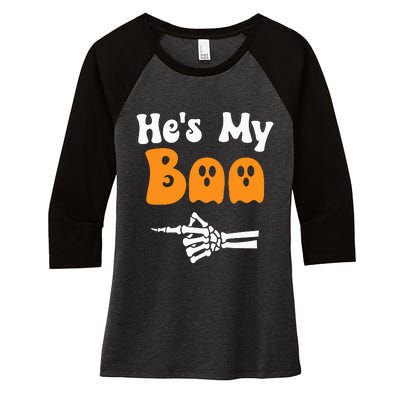 HeS My Boo Matching Halloween Pajama Couples HeS My Boo Women's Tri-Blend 3/4-Sleeve Raglan Shirt