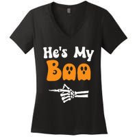 HeS My Boo Matching Halloween Pajama Couples HeS My Boo Women's V-Neck T-Shirt