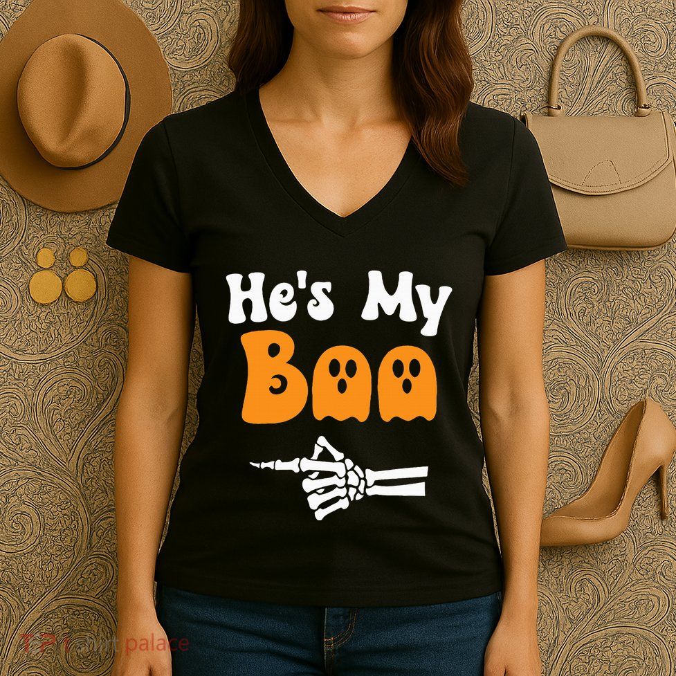HeS My Boo Matching Halloween Pajama Couples HeS My Boo Women's V-Neck T-Shirt