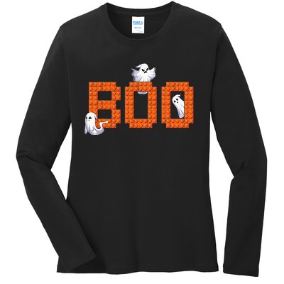 Halloween Master Builder Boo Ghost Building Blocks Bricks Ladies Long Sleeve Shirt