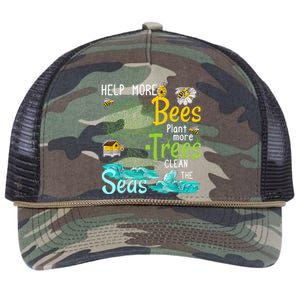 Help More Bees Plant More Trees Clean Seas Tee Retro Rope Trucker Hat Cap