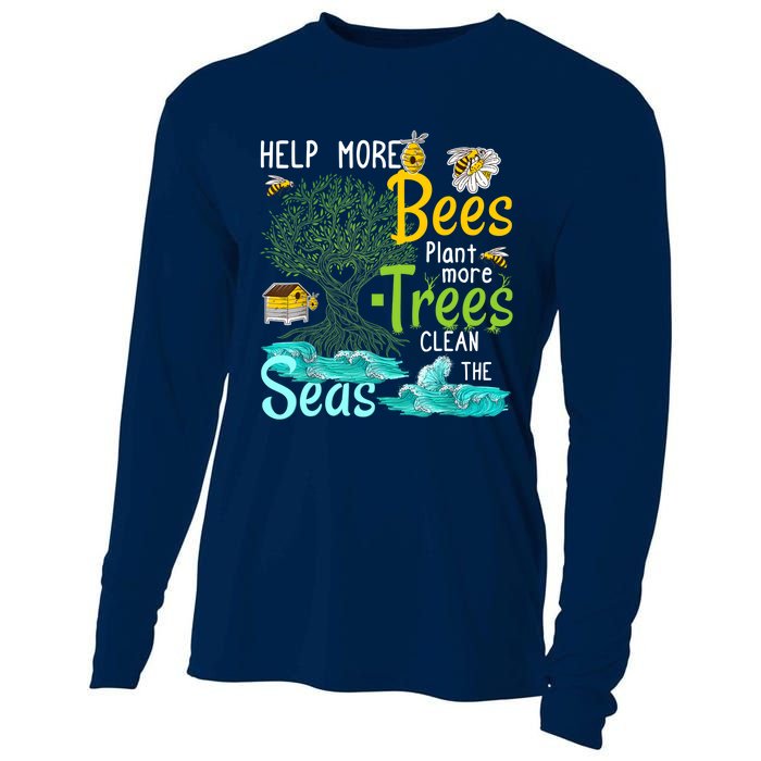 Help More Bees Plant More Trees Clean Seas Tee Cooling Performance Long Sleeve Crew