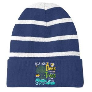 Help More Bees Plant More Trees Clean Seas Tee Striped Beanie with Solid Band