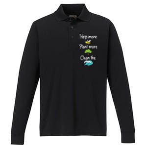 Help More Bees Plant More Trees Clean The Seas Earth Lover Performance Long Sleeve Polo