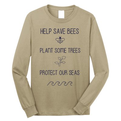 Help More Bees Plant More Trees Clean The Seas Yellow Long Sleeve Shirt