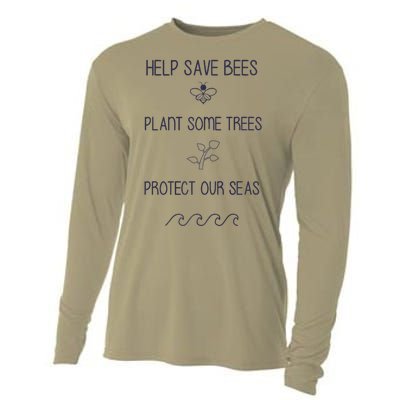 Help More Bees Plant More Trees Clean The Seas Yellow Cooling Performance Long Sleeve Crew