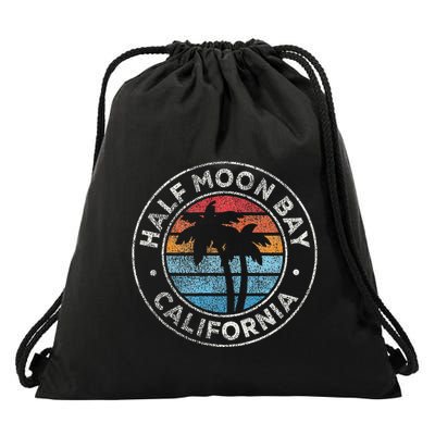 Half Moon Bay California Ca Vintage Graphic Retro 70s Drawstring Bag