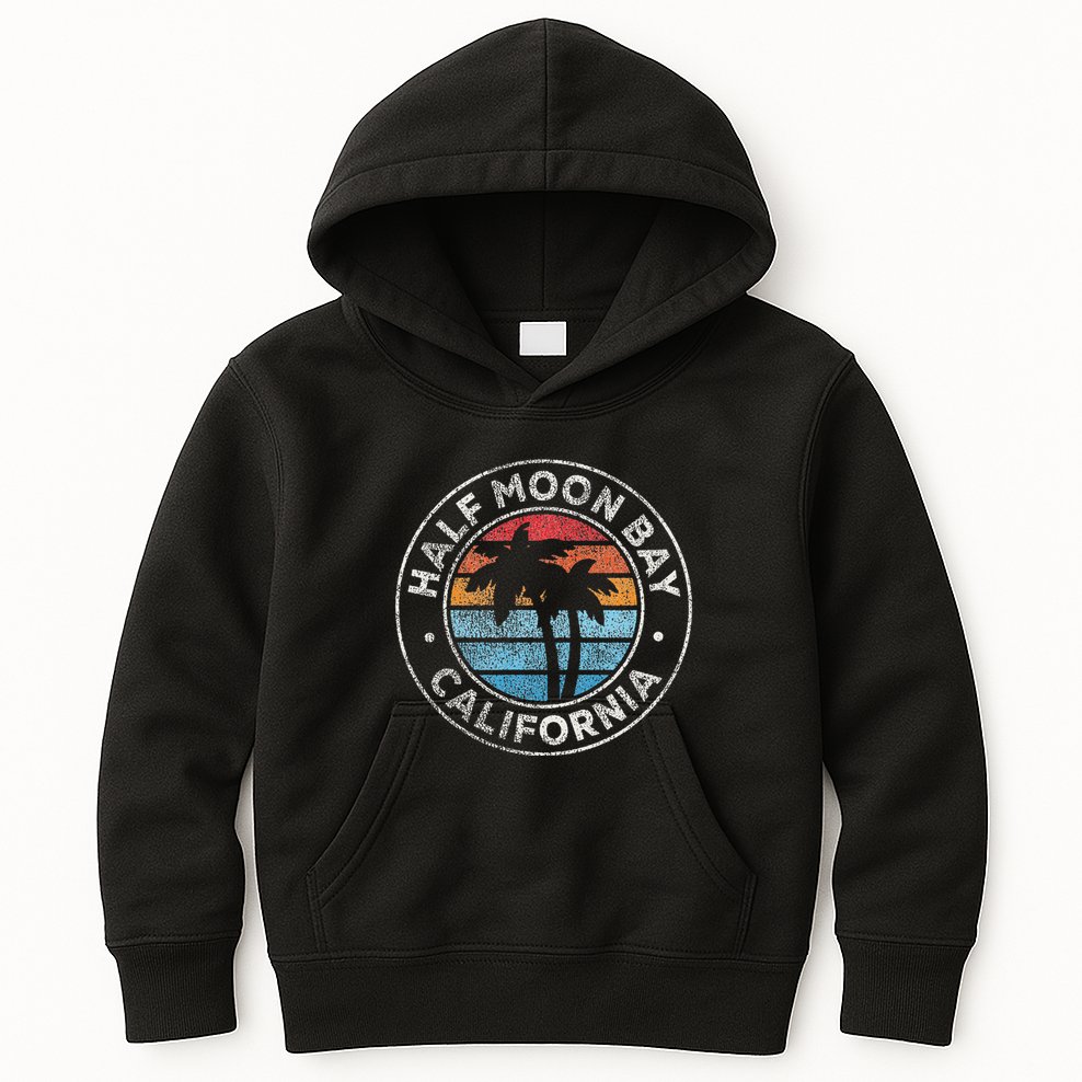 Half Moon Bay California Ca Vintage Graphic Retro 70s Kids Hoodie