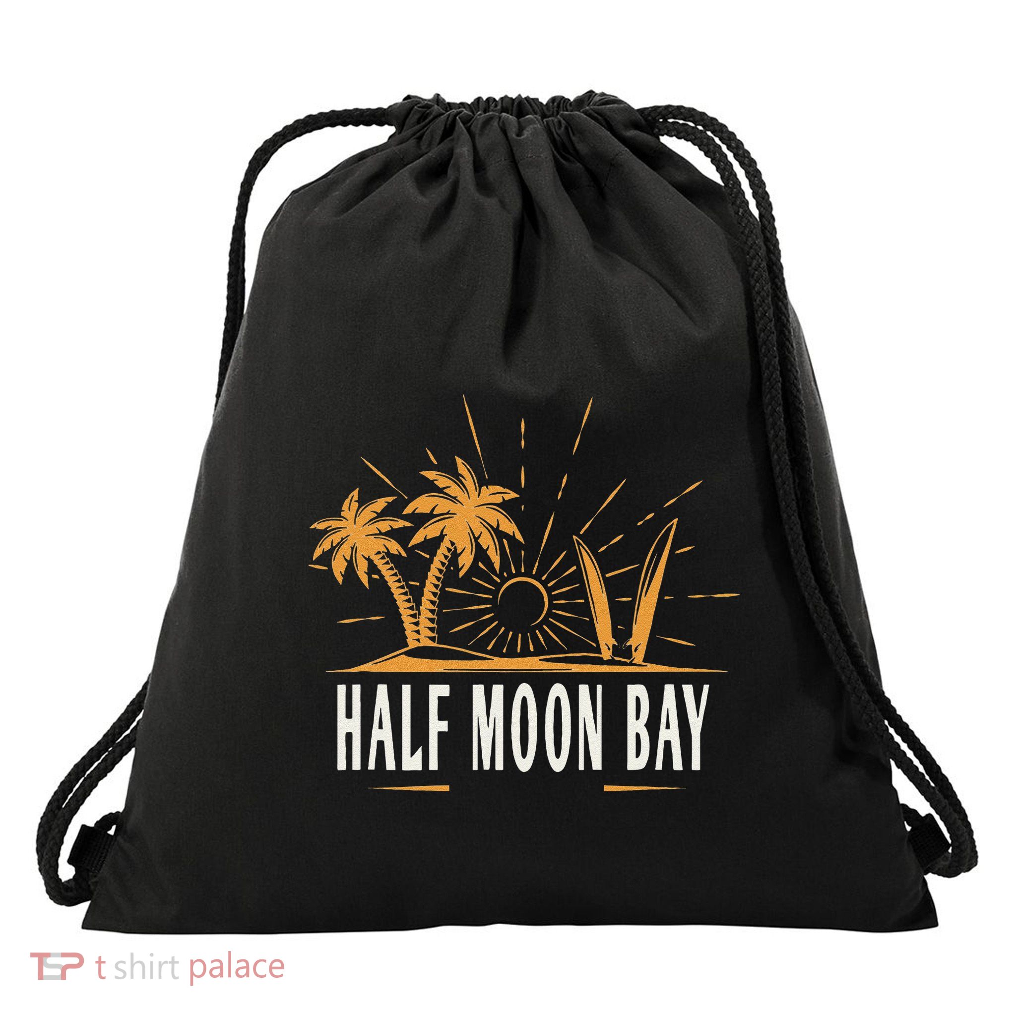 Half Moon Bay California Vintage Beach Drawstring Bag