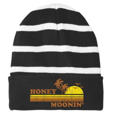 Honey Moonin Beach Honeymoon Vacation Women Couples Gift Striped Beanie with Solid Band