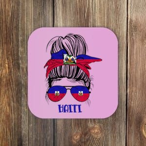 Haitian Messy Bun Haiti Haiti woman flag Proud Coaster